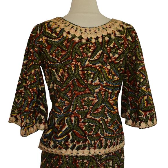 Vintage 70s Embroidered Batik Blouse & Wrap Skirt Set, Two Piece Ensemble, XS S - Picture 10 of 10